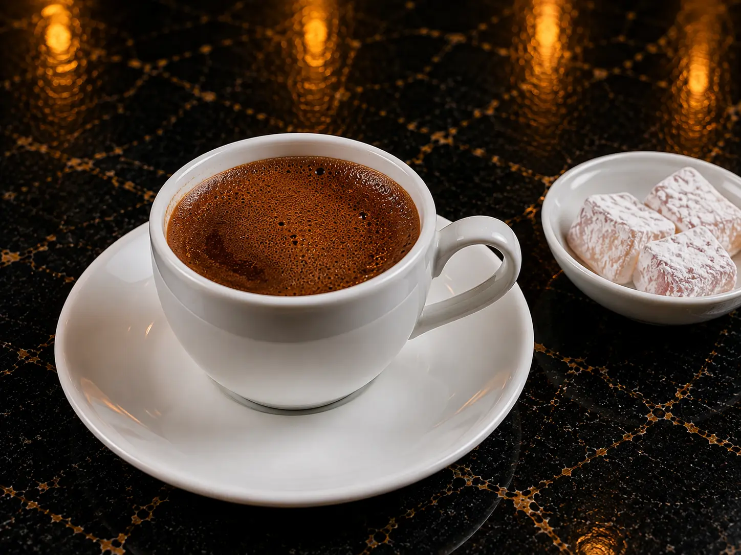 Turkish Coffee — Rich, bold coffee with a smooth foam and traditional Turkish flavor.